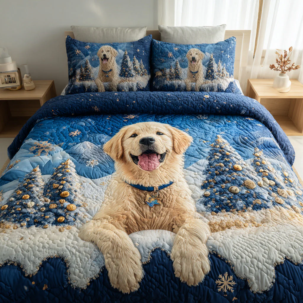 Golden Retriever 3-Piece Quilted Bedding Set NCU0VT253