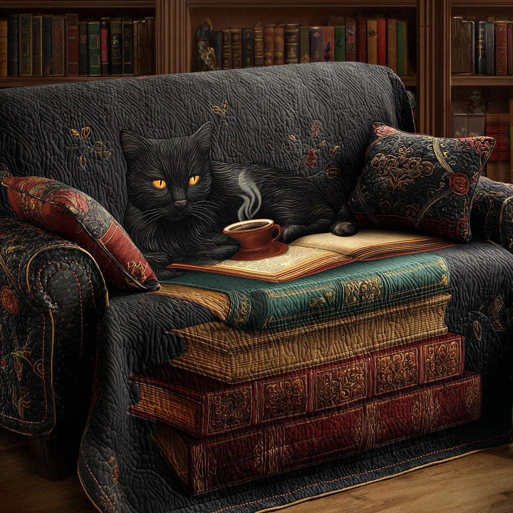 Reading Cat Quilted Sofa Cover NCU0VT355