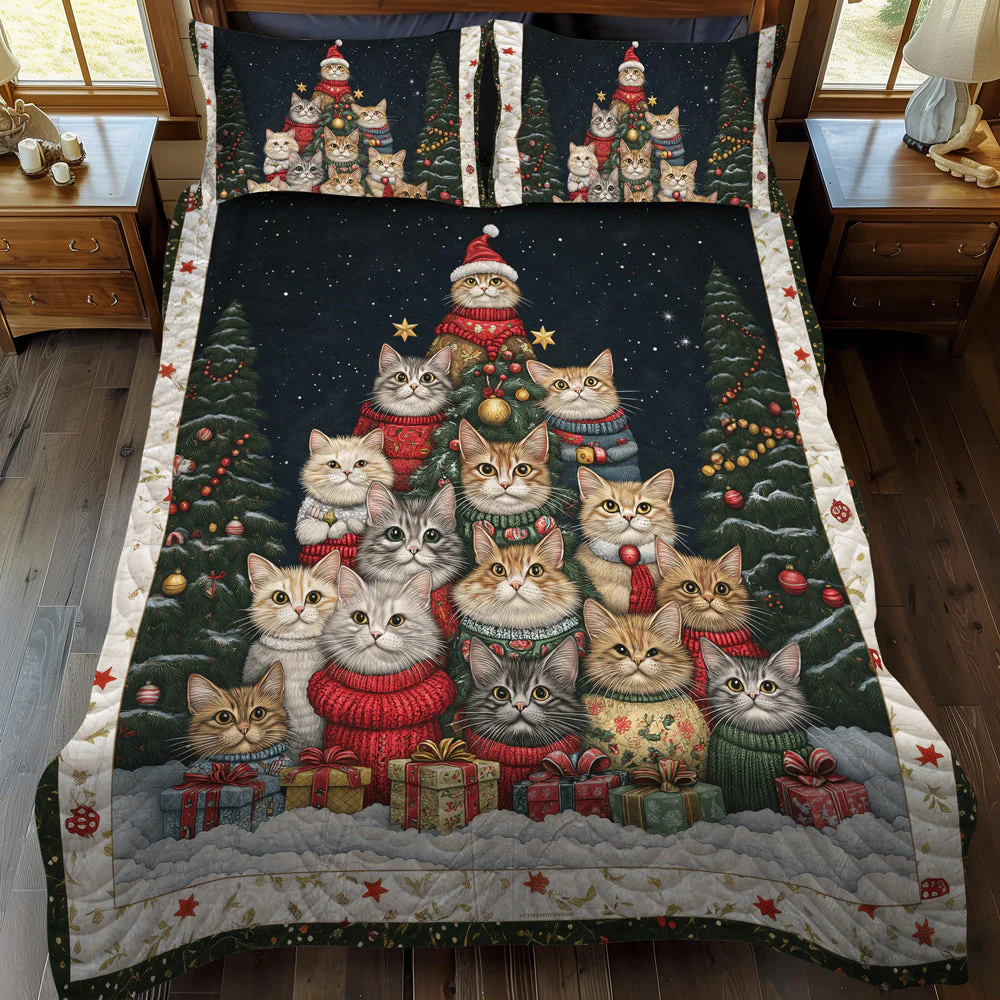 Purrfect Christmas Scene 3-Piece Quilted Bedding Set NCU0TL1751