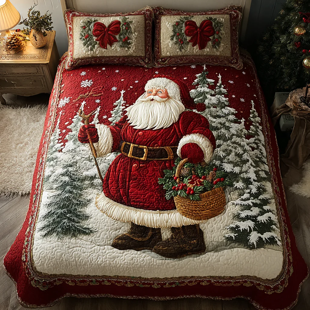 Santa 3-Piece Quilted Bedding Set NCU0VT297