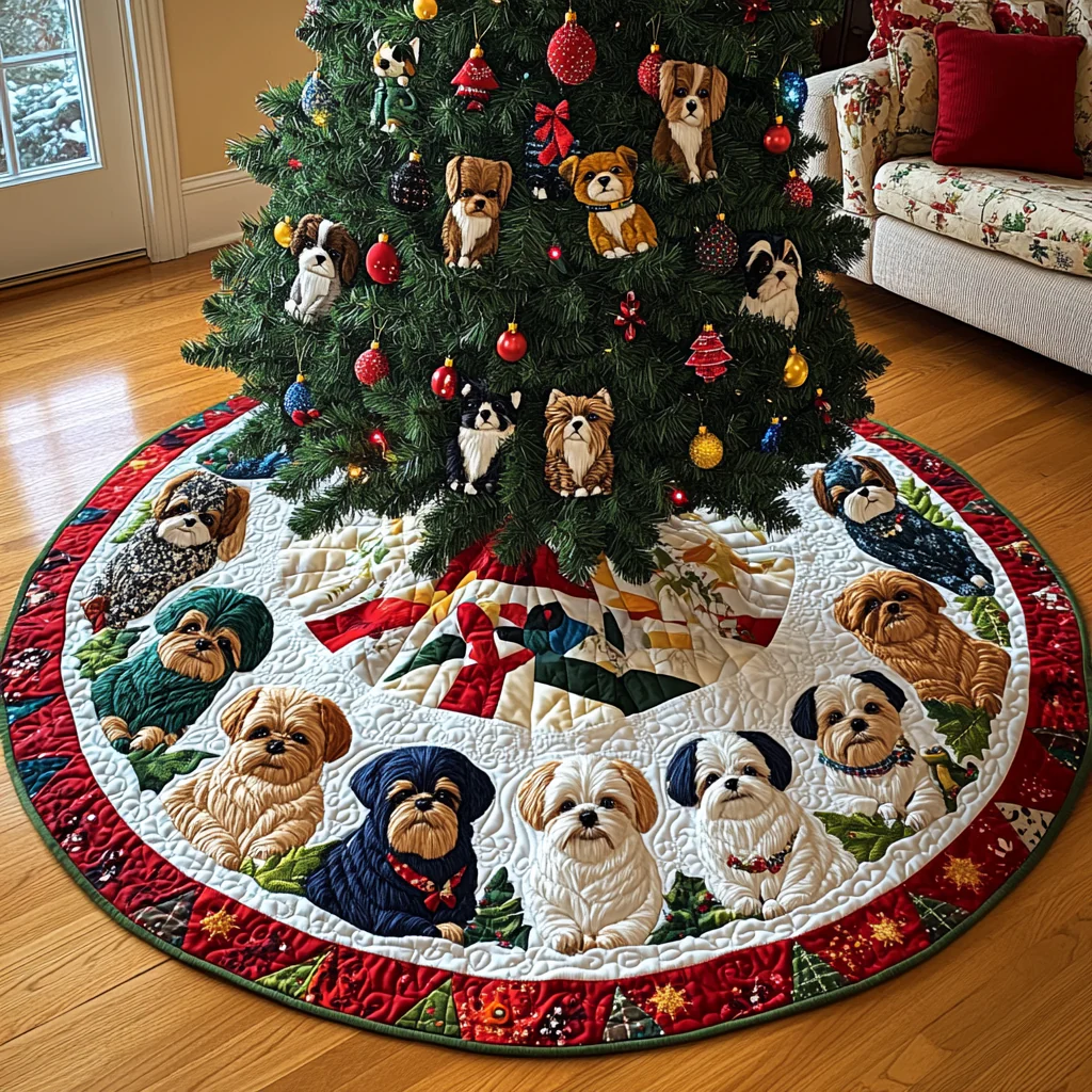 Shih Tzu Christmas Quilted Tree Skirt NCU0VT60