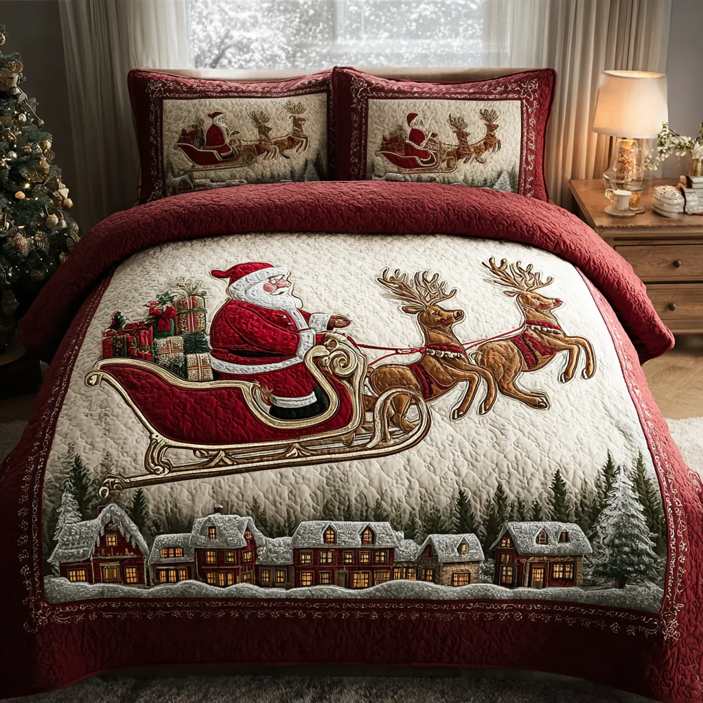 Santa 3-Piece Quilted Bedding Set NCU0VT297